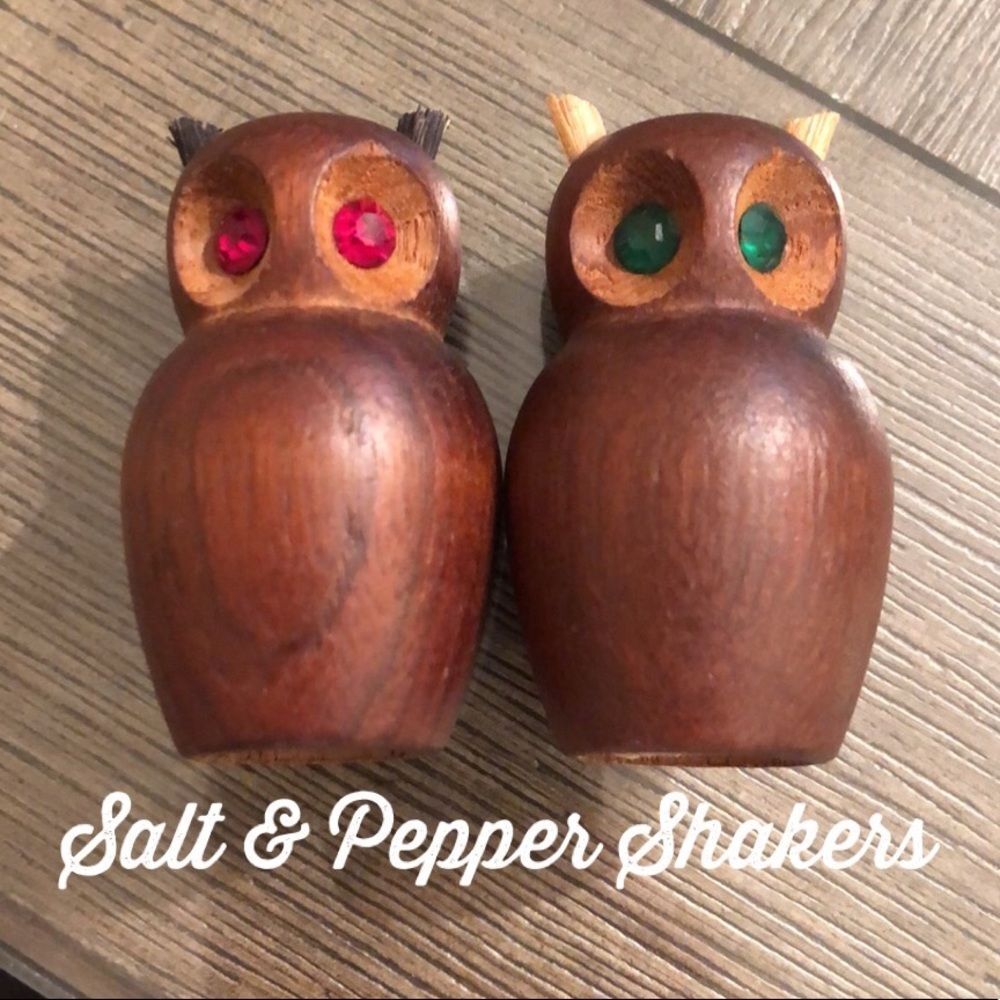 Vintage 1970’s Wooden Owl Salt & Pepper Shakers